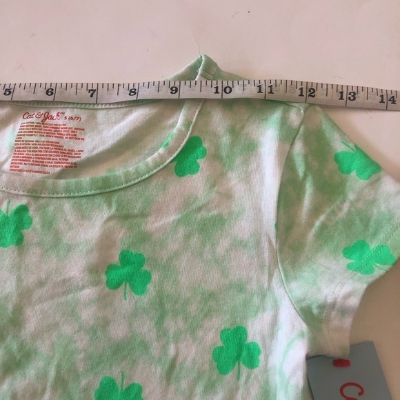 Cat & Jack Girls Green Shamrock Short  Sleeves Pocket Babydoll Style Dress S 6/7 - Picture 7 of 10